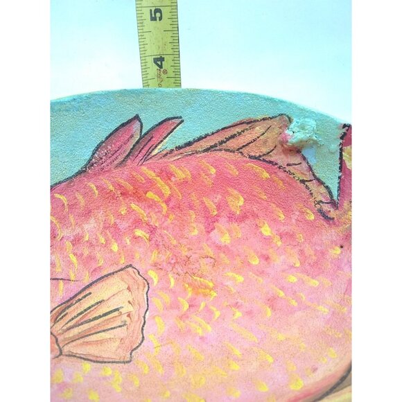 Hand Painted Coconut Shell W/Tropical Orange Fish Signed Beach House Decor - Picture 4 of 9